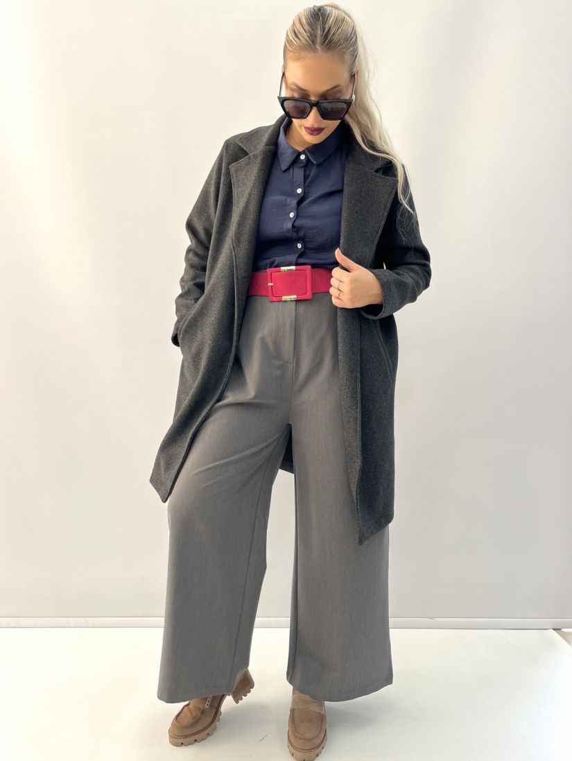 Μονόχρωμη παντελόνα με πιέτες γκρι