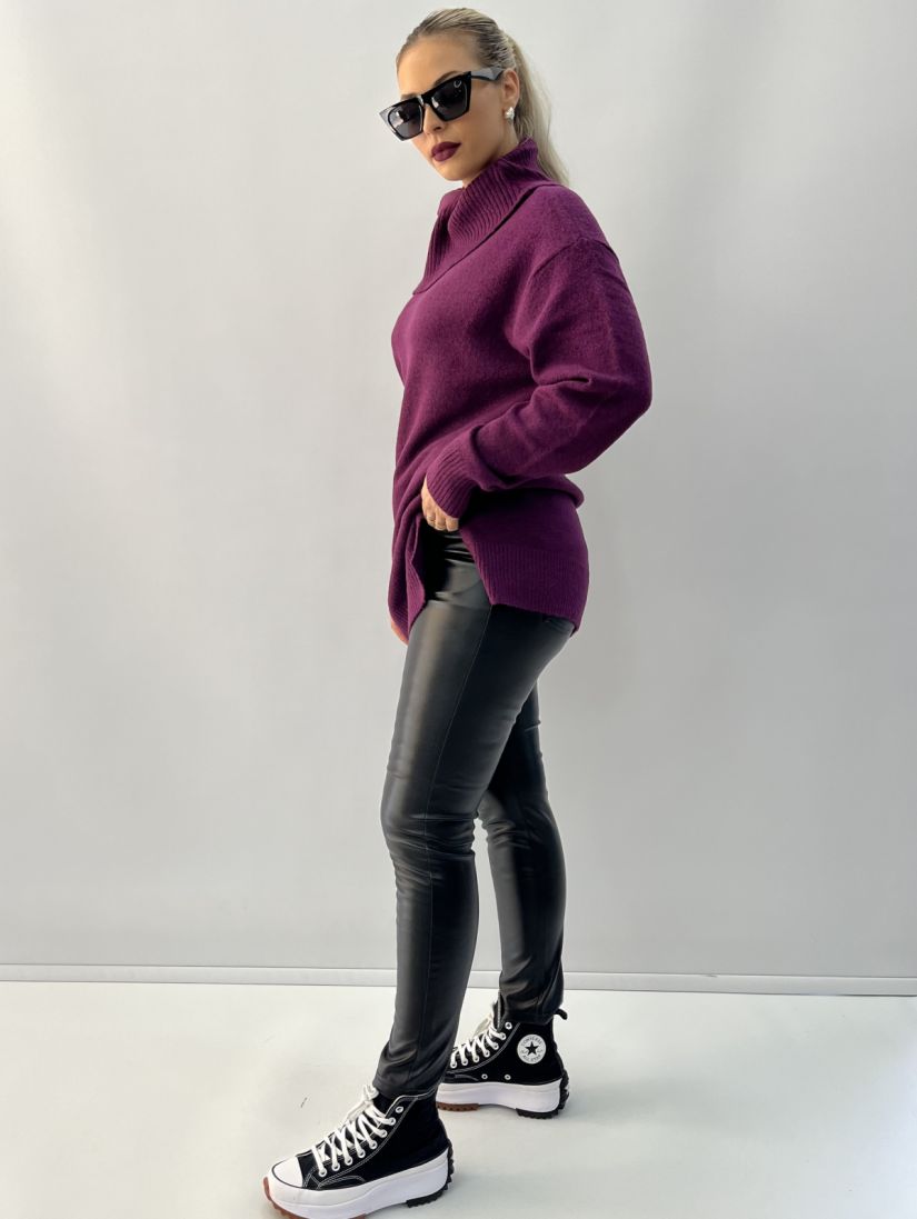 Παντελόνι δερματίνη με τσέπες και γυαλιστερή υφή μαύρο