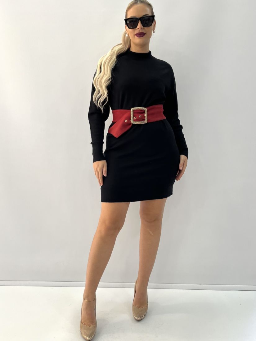 Φόρεμα πλεχτό μονόχρωμο σε ίσια γραμμή μαύρο