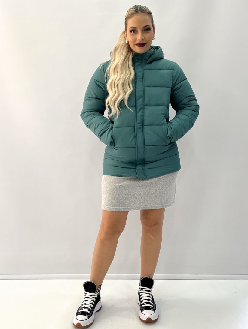 Μπουφάν καπιτονέ μονόχρωμο με κουκούλα και τσέπεςς πράσινο