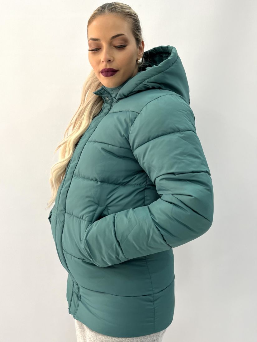 Μπουφάν καπιτονέ μονόχρωμο με κουκούλα και τσέπεςς πράσινο