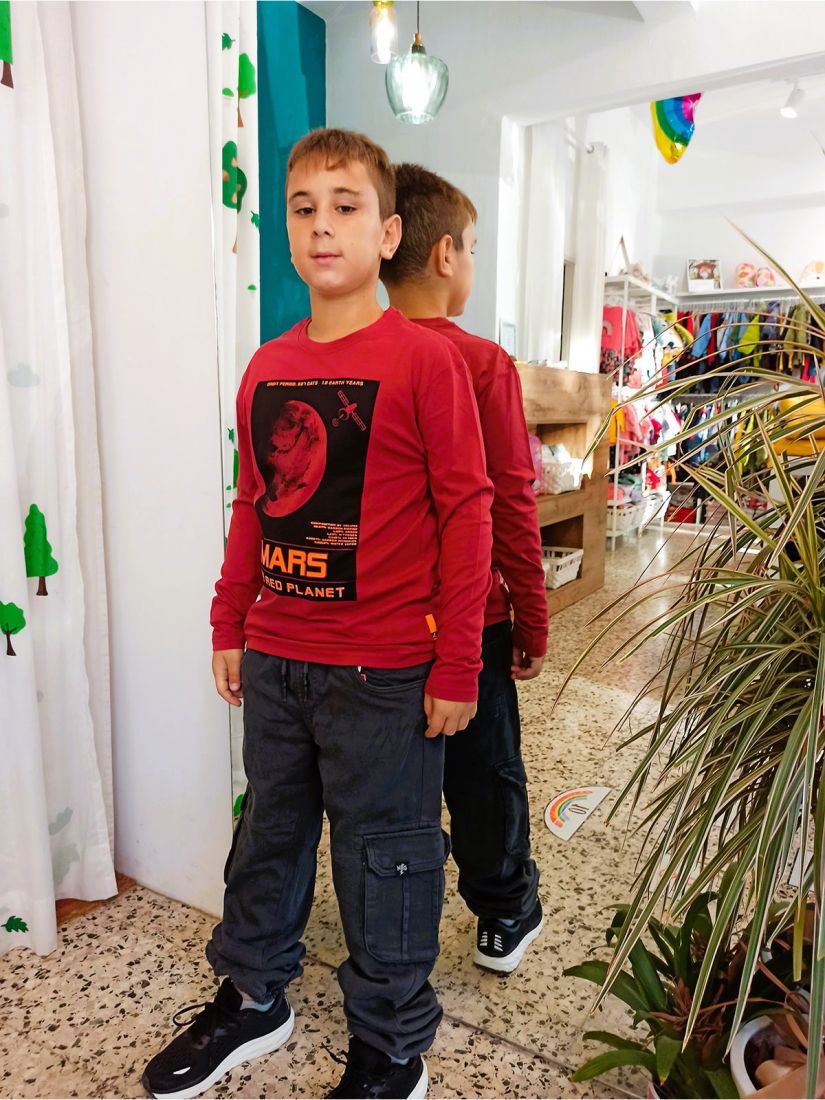 Μπλούζα μονόχρωμη με print Mars the red planet μπορντώ