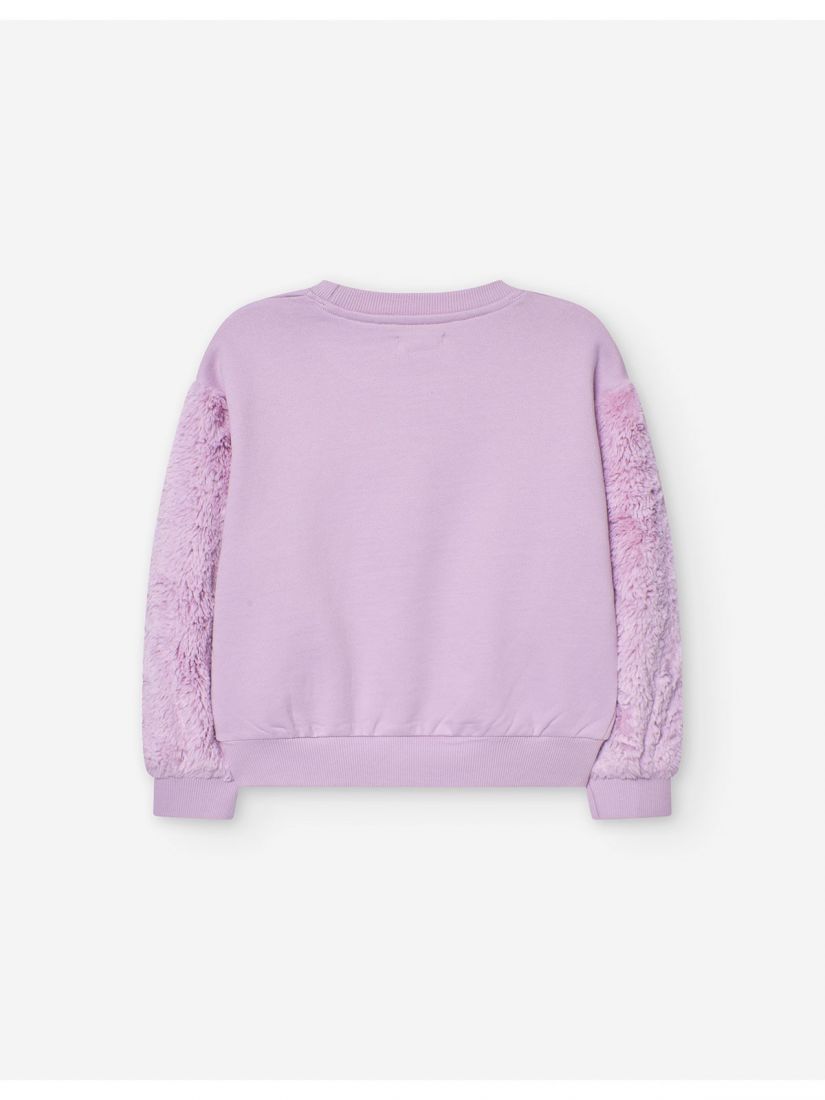 Μπλούζα fleece με γούνινα μανίκια και αστέρι με glitter λιλά