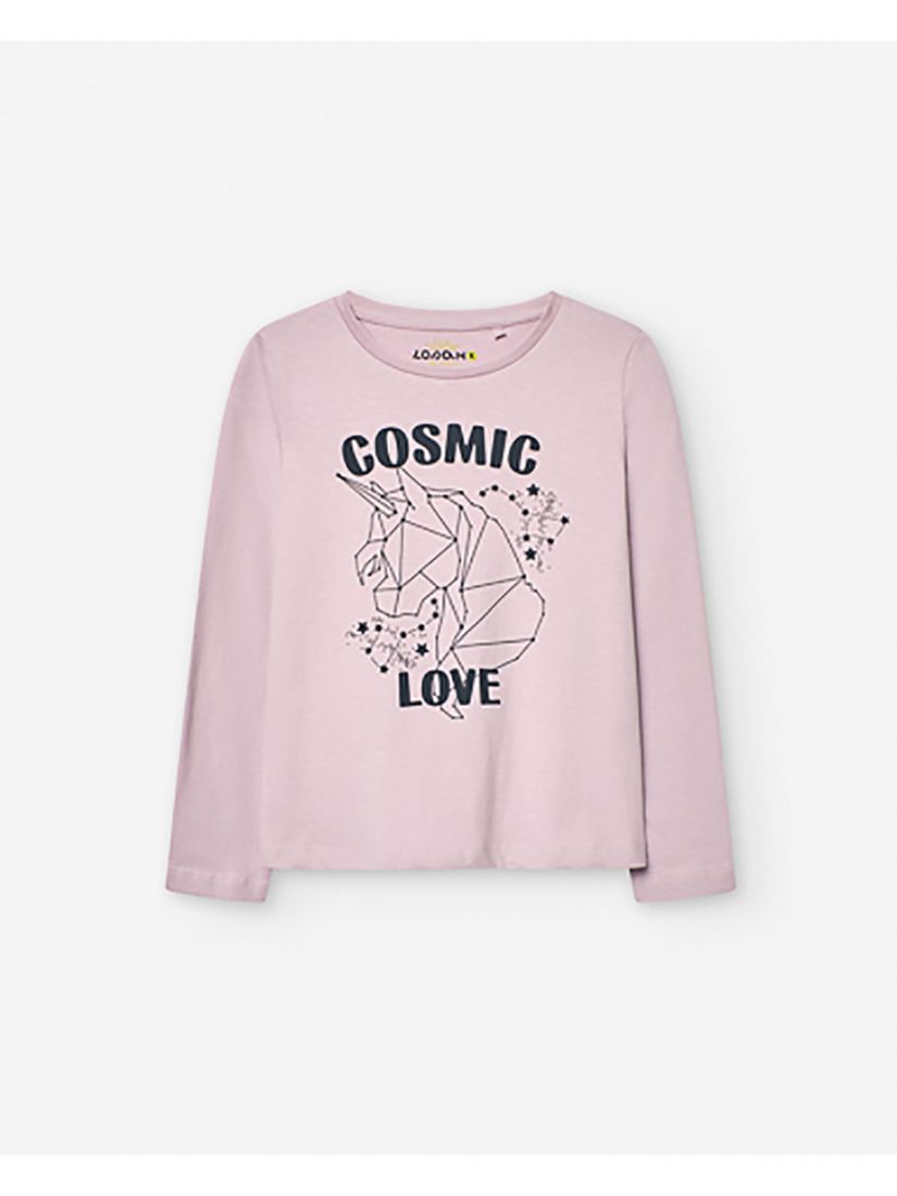 Μπλούζα βαμβακερή μακρυμάνικη με print unicorn and stars λιλά