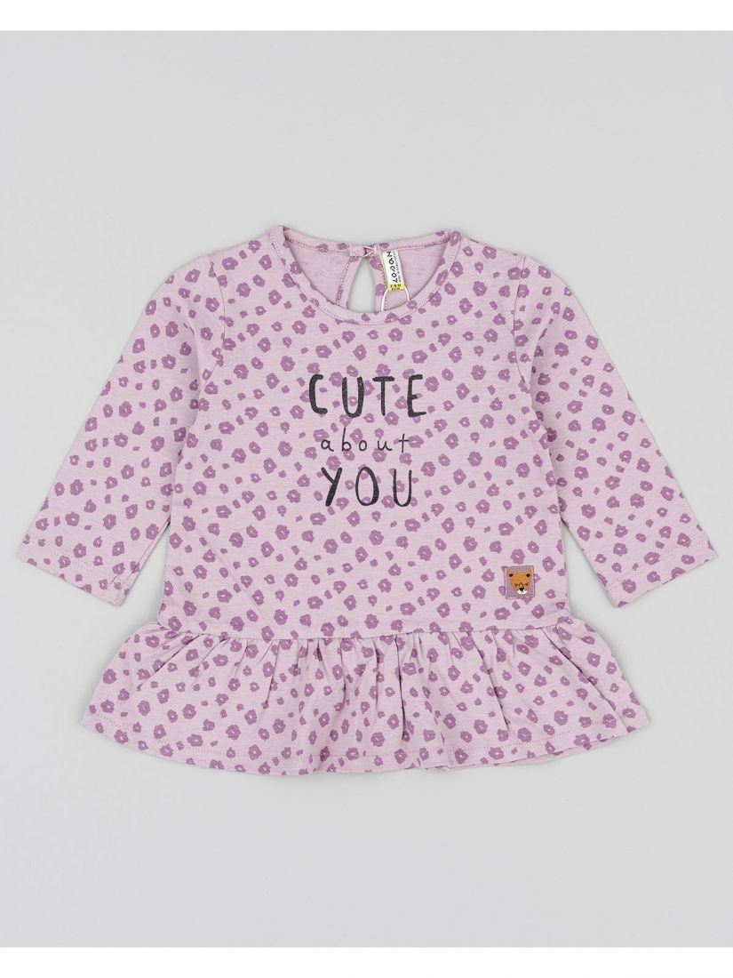 Φόρεμα βρεφικό animal print με quote 'cute about you' λιλά
