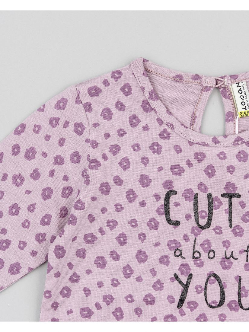 Φόρεμα βρεφικό animal print με quote 'cute about you' λιλά