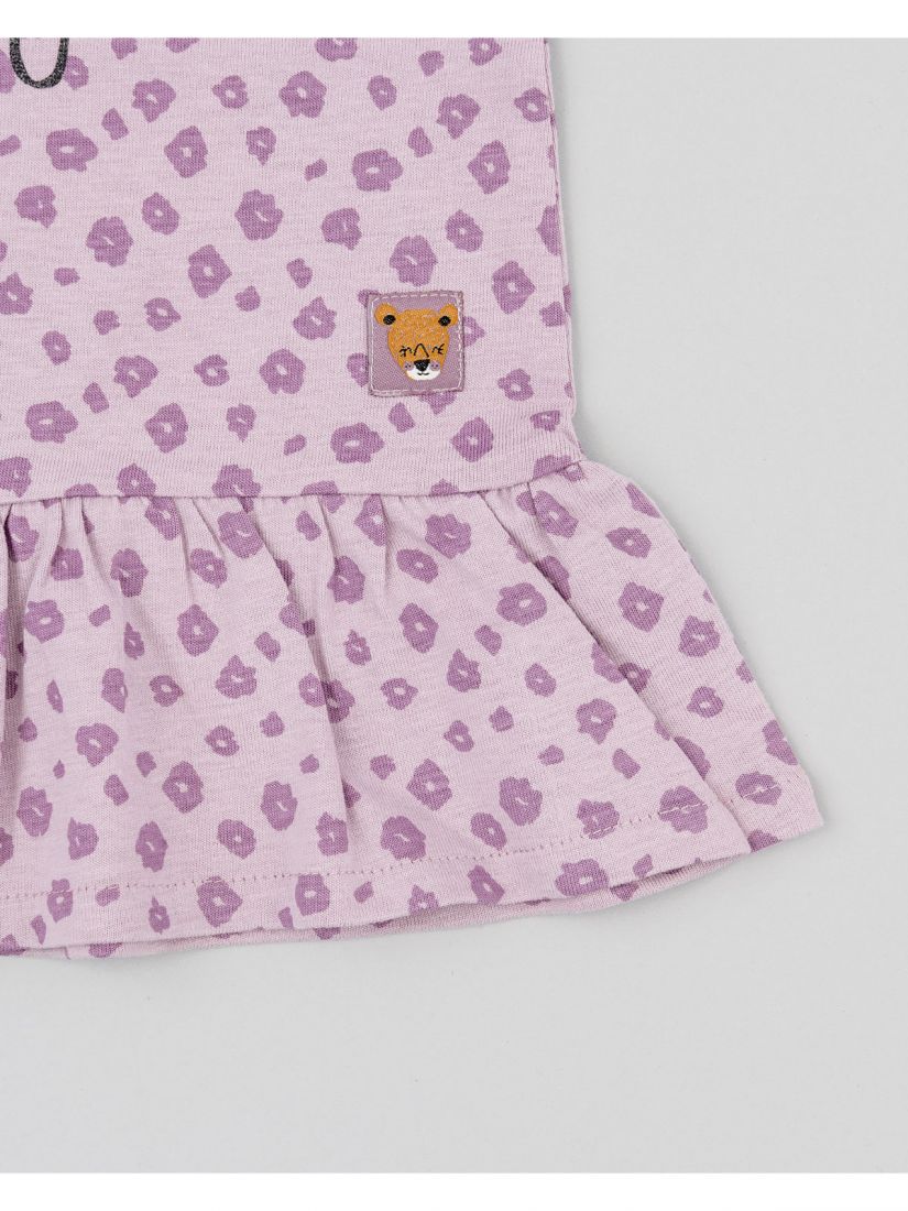 Φόρεμα βρεφικό animal print με quote 'cute about you' λιλά