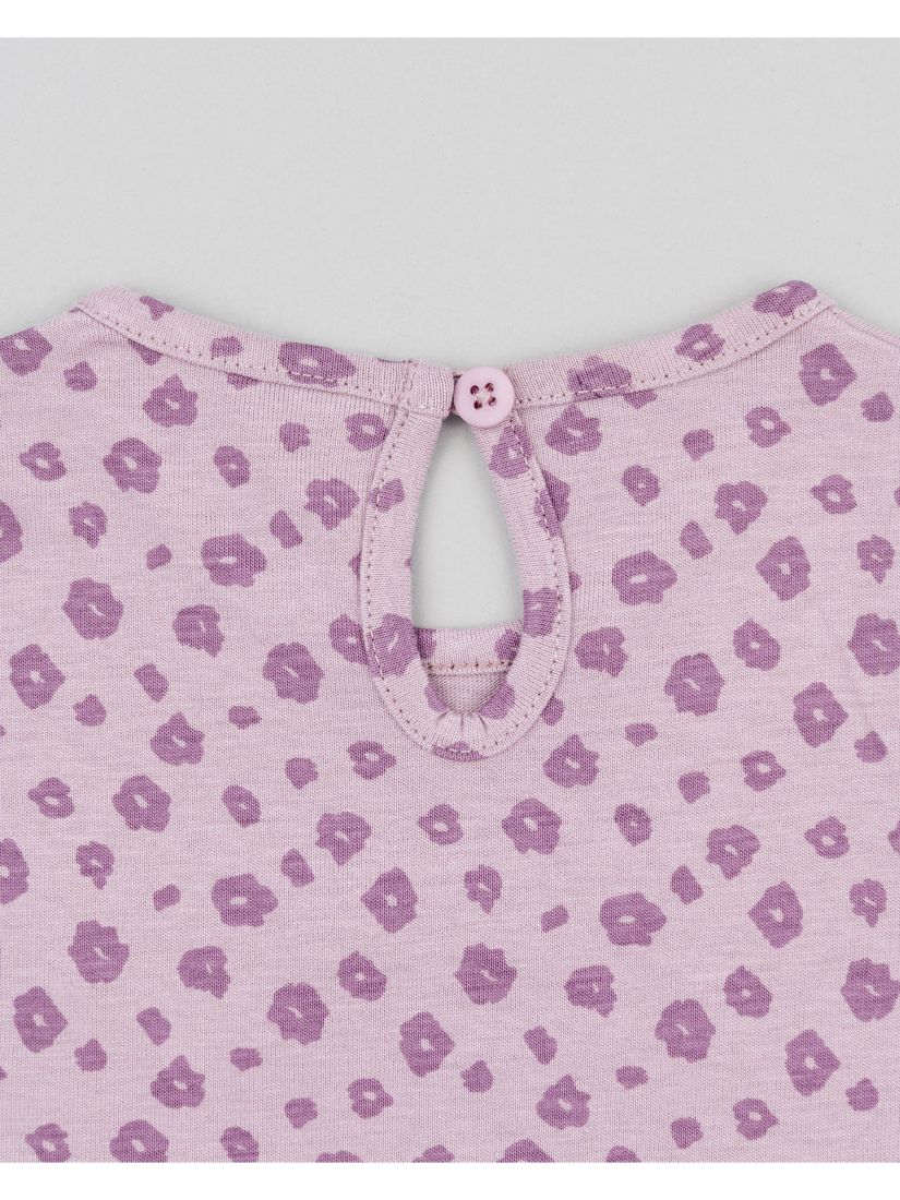 Φόρεμα βρεφικό animal print με quote 'cute about you' λιλά