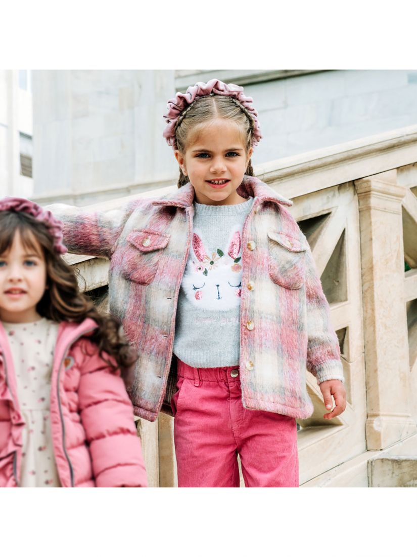 Παλτό ζακέτα καρό fleece με τσέπες και τρουκς κορίτσι μικρό ροζ