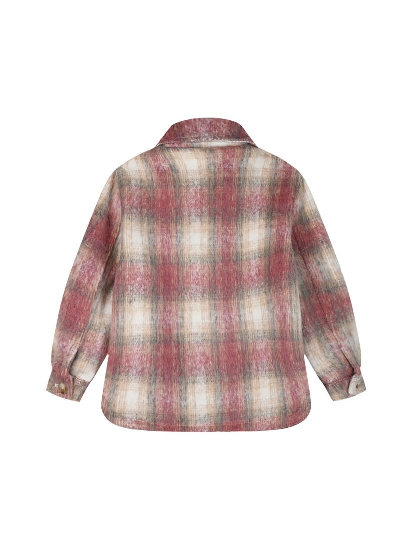 Παλτό ζακέτα καρό fleece με τσέπες και τρουκς κορίτσι μικρό ροζ