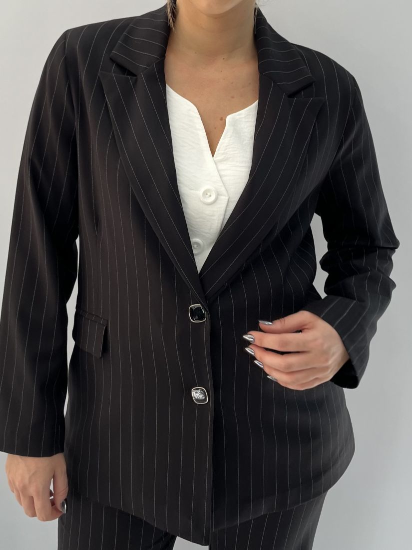 Σακάκι με τσέπες oversized ριγέ μαύρο
