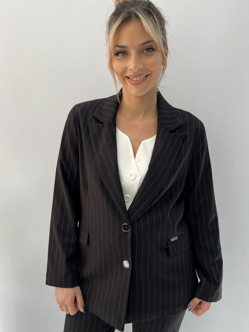Σακάκι με τσέπες oversized ριγέ μαύρο