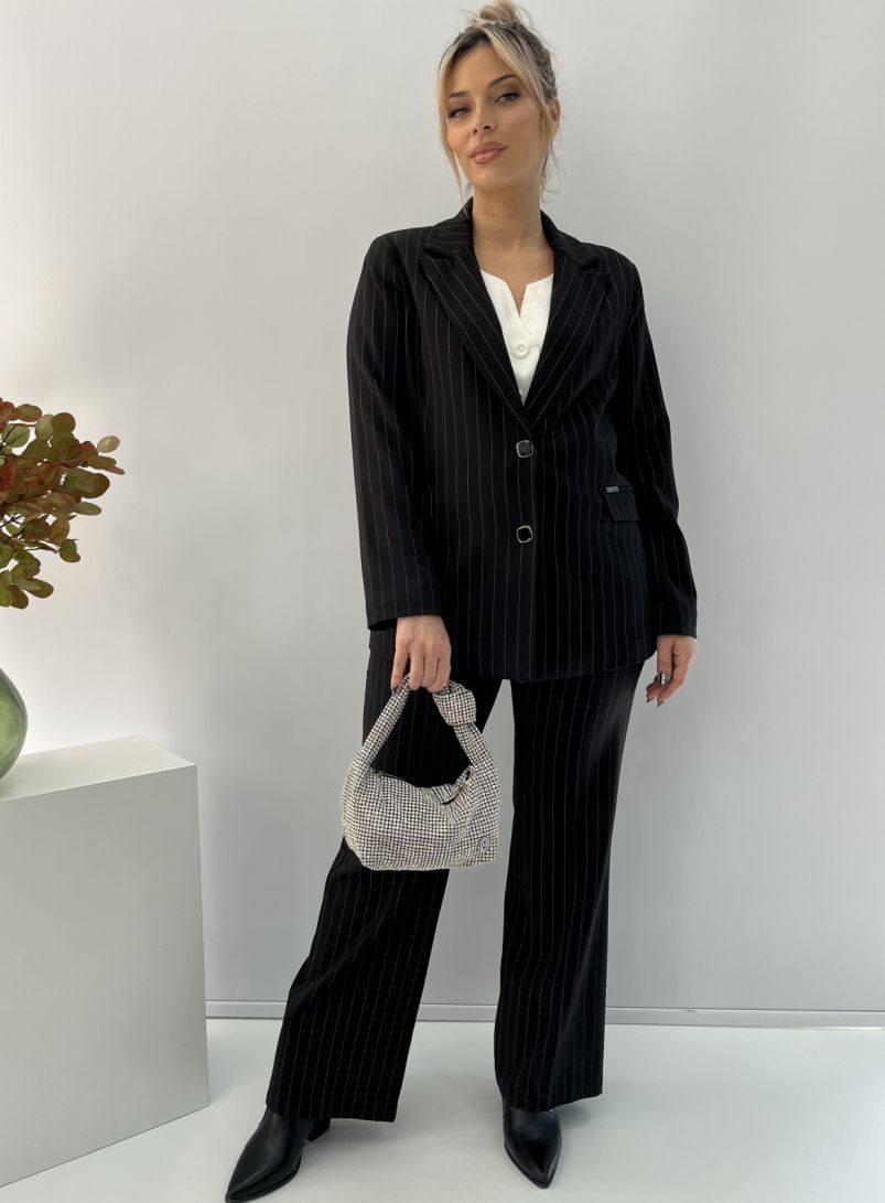 Σακάκι με τσέπες oversized ριγέ μαύρο