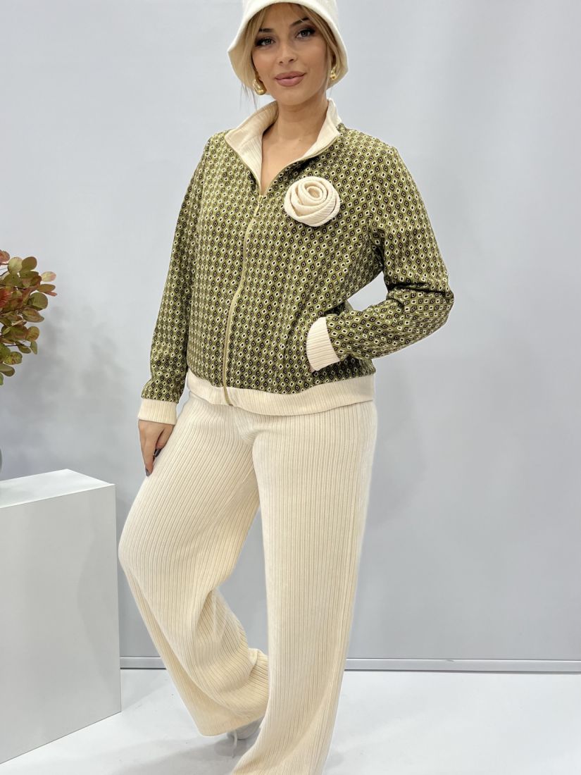 Παντελόνα πλεκτή σενίλ εκρού