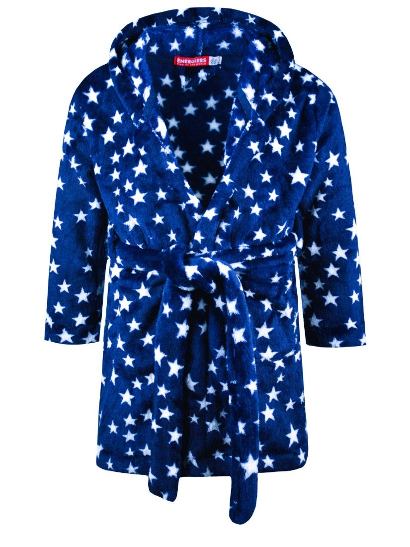 Ρόμπα fleece αστεράκια με κουκούλα και ζώνη μπλε
