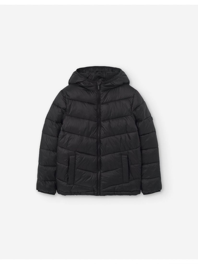 Μπουφάν με κουκούλα puffer μονόχρωμο unisex μαύρο