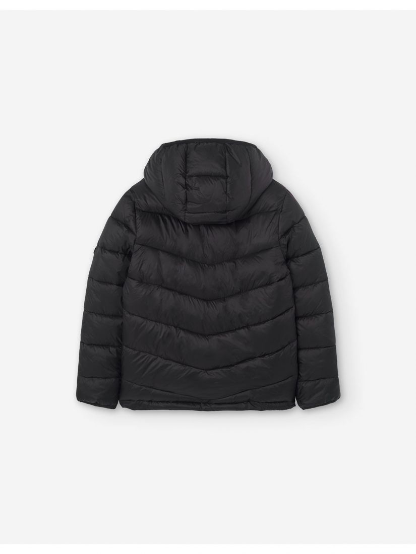 Μπουφάν με κουκούλα puffer μονόχρωμο unisex μαύρο