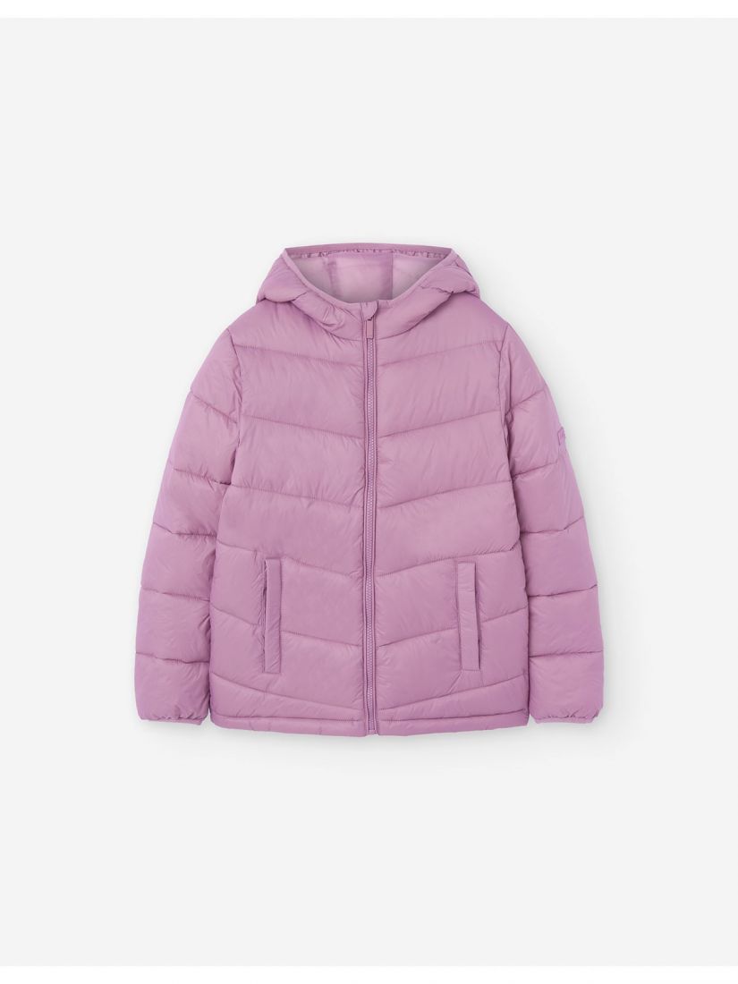 Μπουφάν με κουκούλα puffer μονόχρωμο unisex λιλά