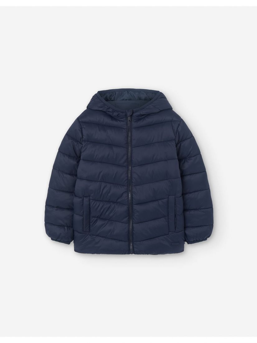 Μπουφάν με κουκούλα puffer μονόχρωμο unisex μπλε