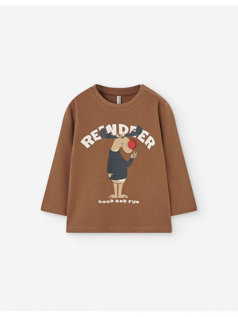 Μπλούζα βαμβακερή με print Rudolph ' Reindeer good and fun' καφέ
