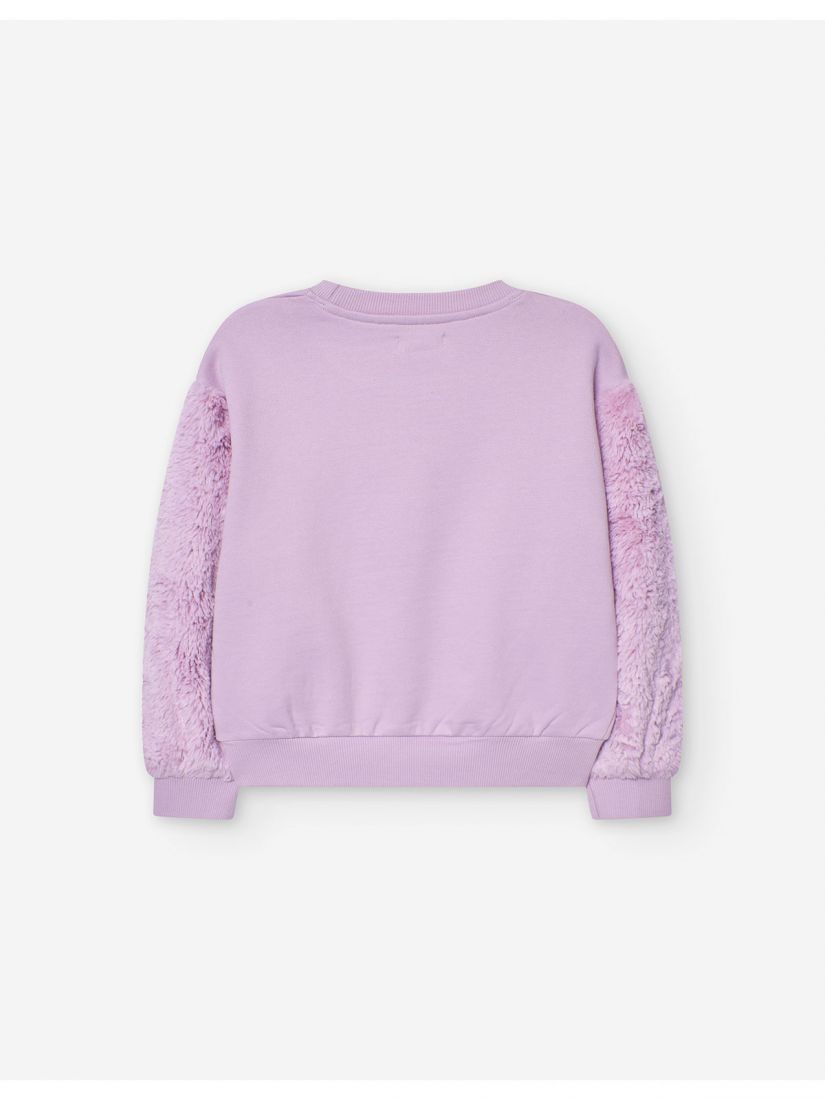 Μπλούζα fleece με γούνινα μανίκια και αστέρι με glitter λιλά