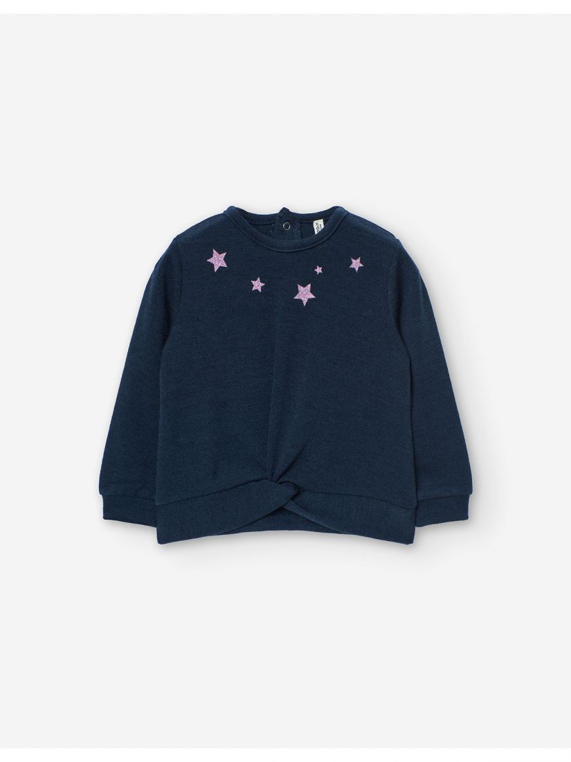 Μπλούζα πλεκτή μονόχρωμη print glitter stars μπλε