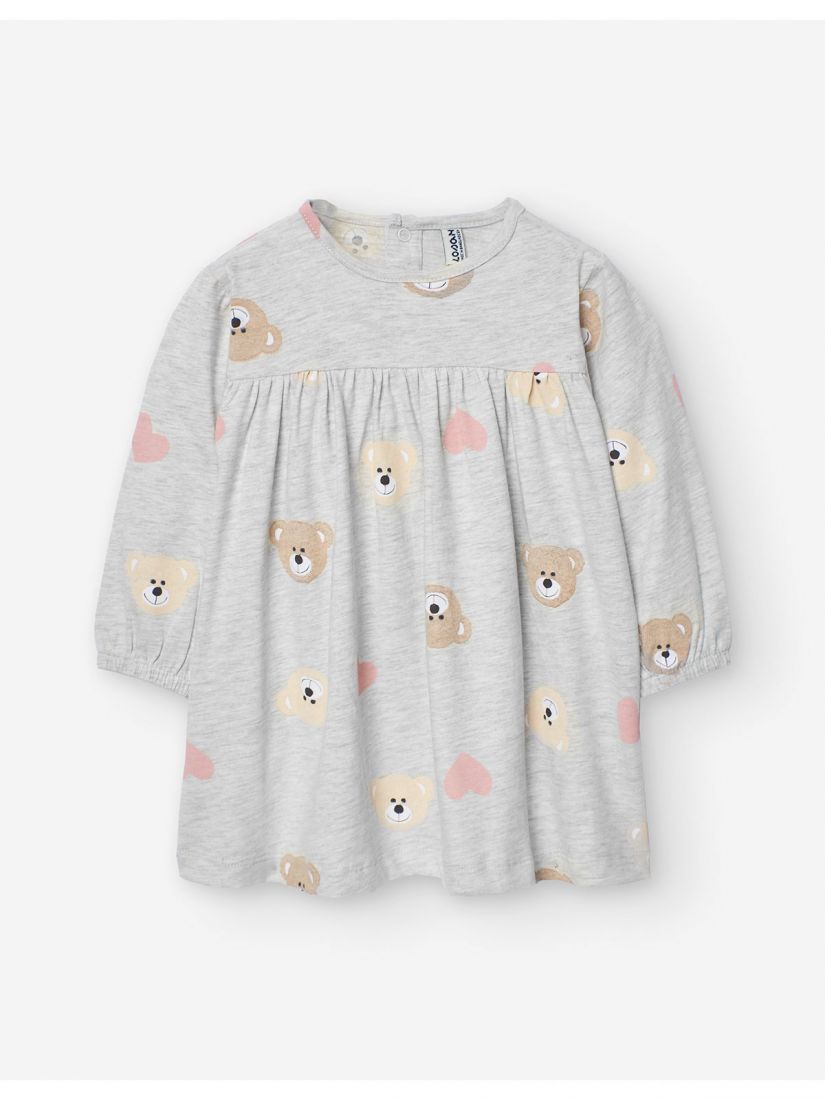 Φόρεμα βαμβακερό με print hearts and bears γκρι