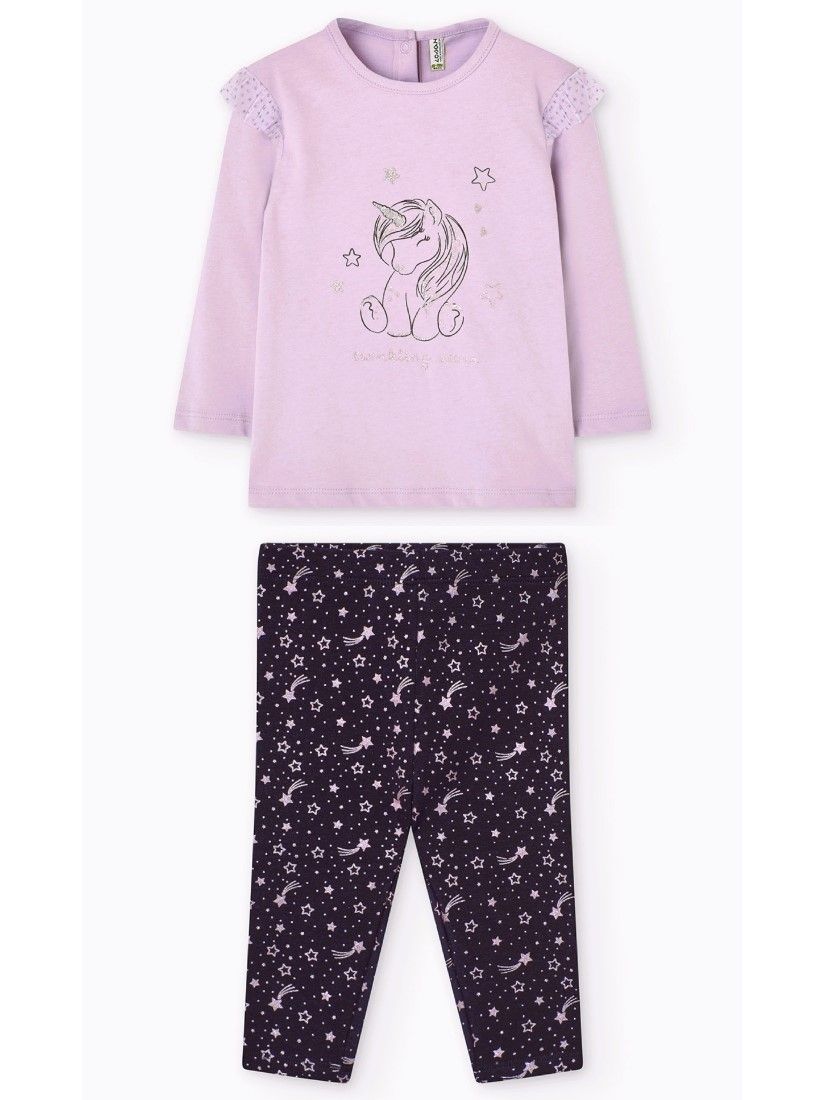 Σετ βρεφικό μπλούζα και κολάν βαμβακερό με print glitter unicorn λιλά
