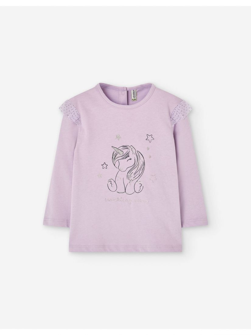Σετ βρεφικό μπλούζα και κολάν βαμβακερό με print glitter unicorn λιλά