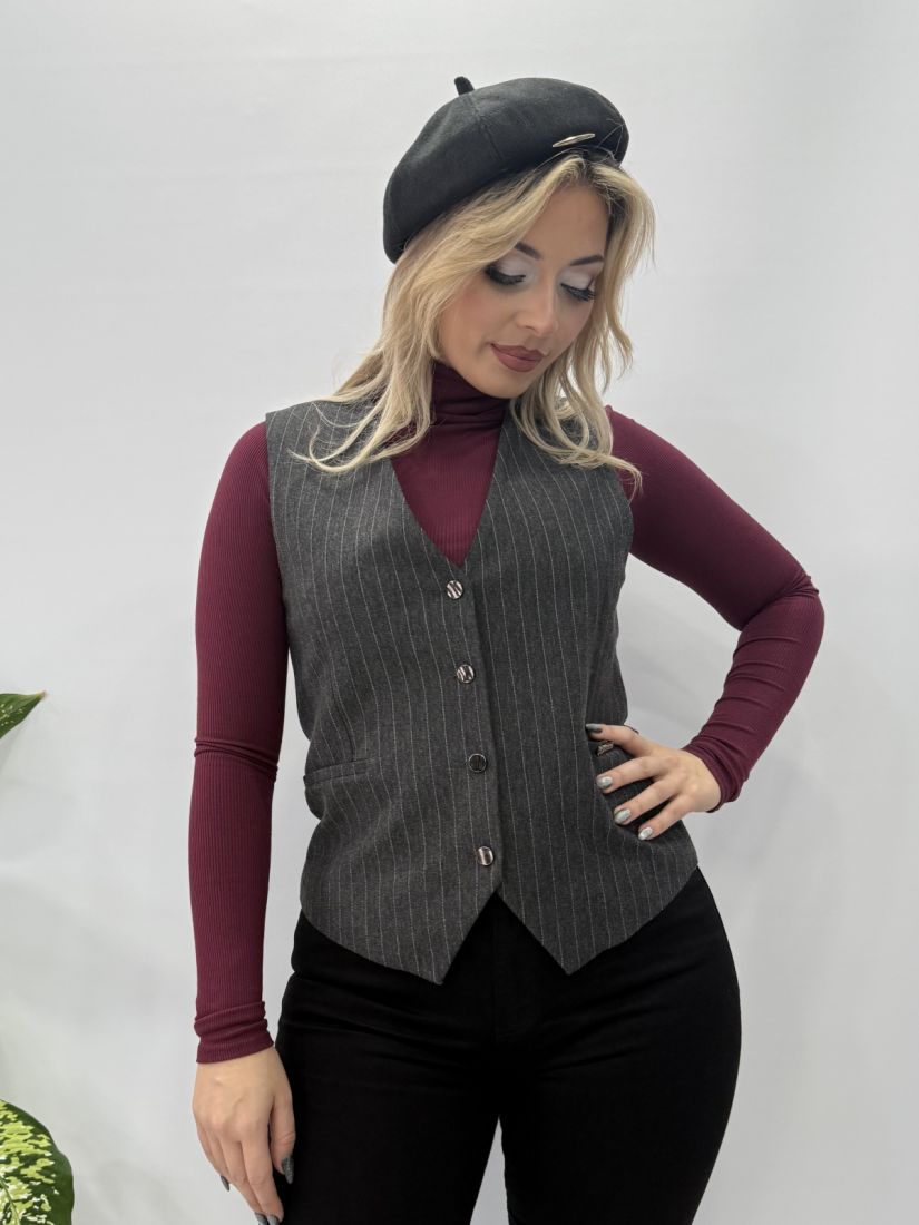 Γιλέκο ριγέ φοδραρισμένο γκρι