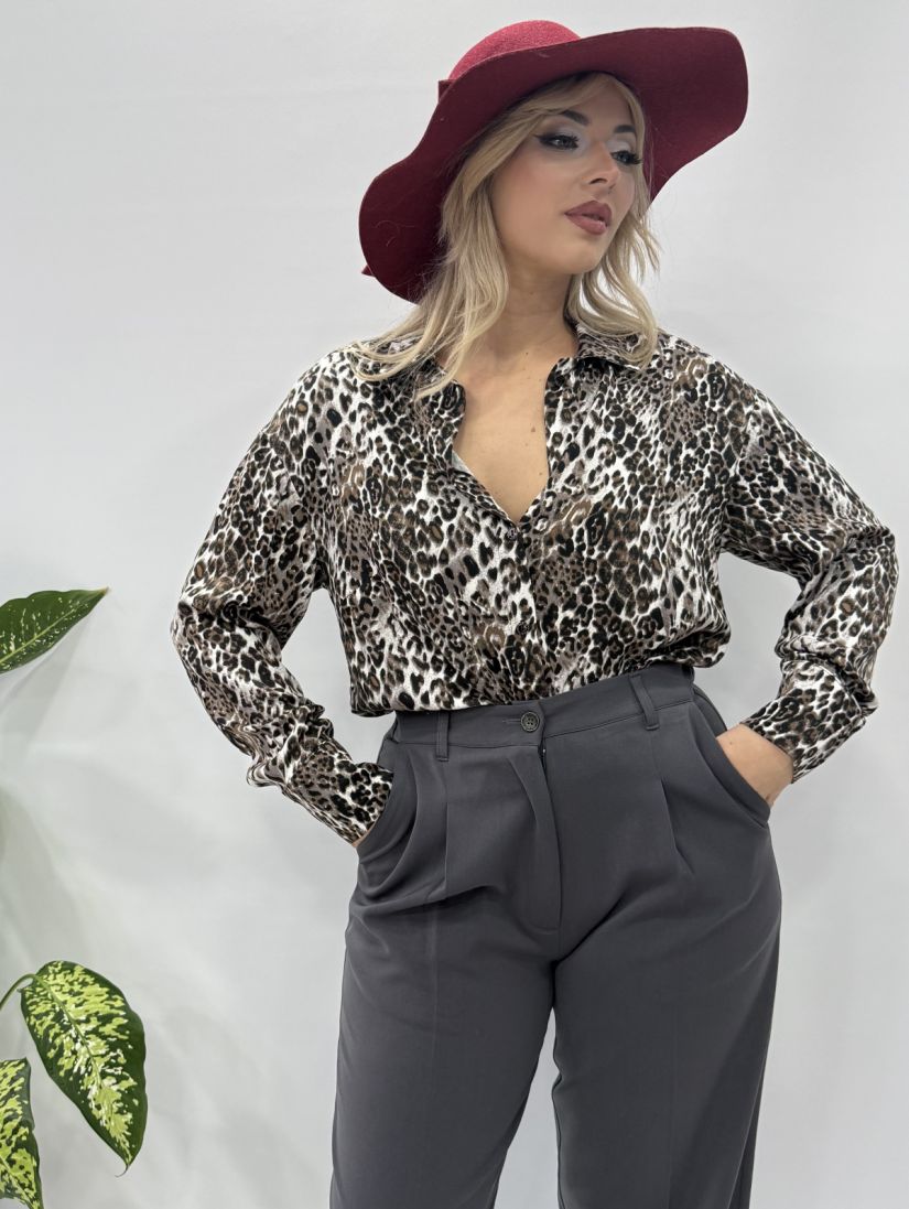 Πουκάμισο animal print cropped  καφέ