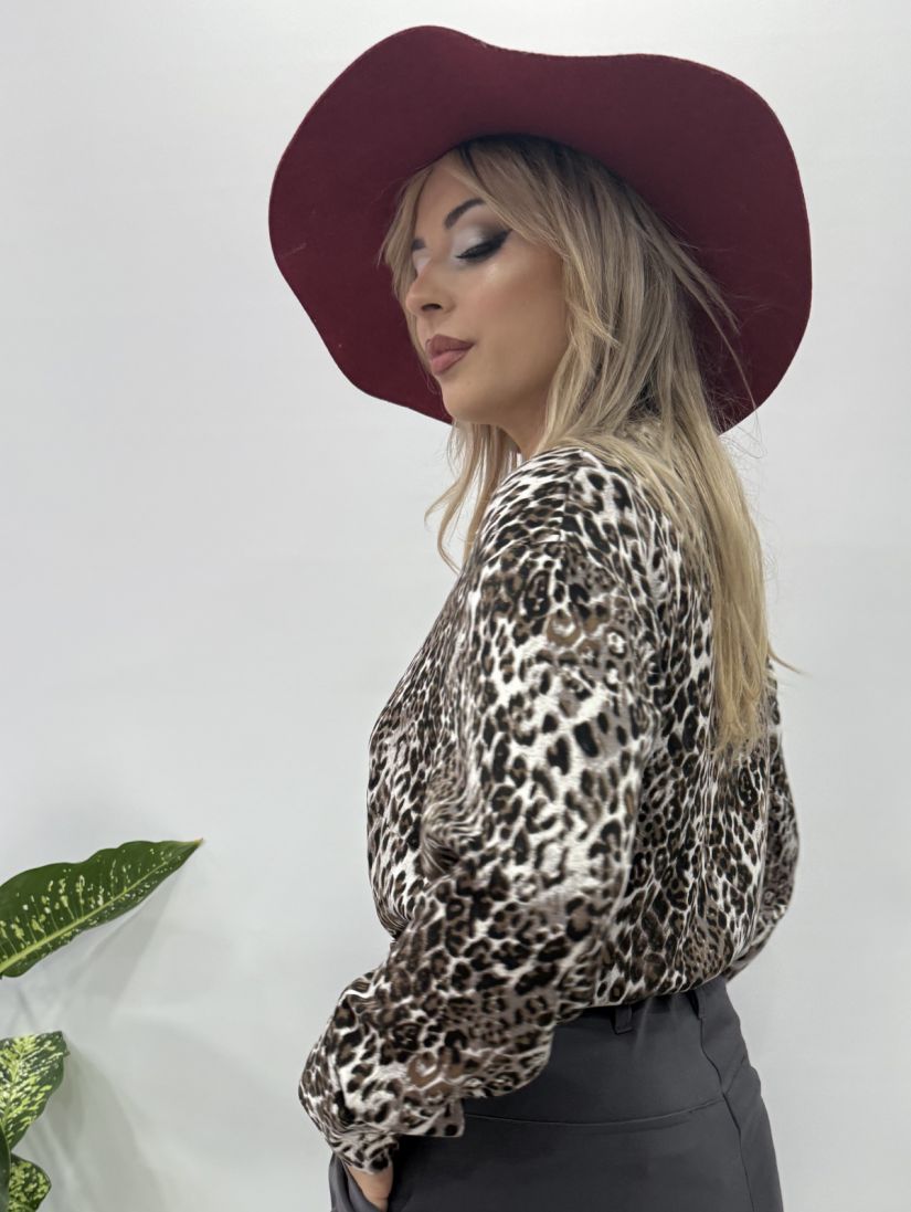 Πουκάμισο animal print cropped  καφέ