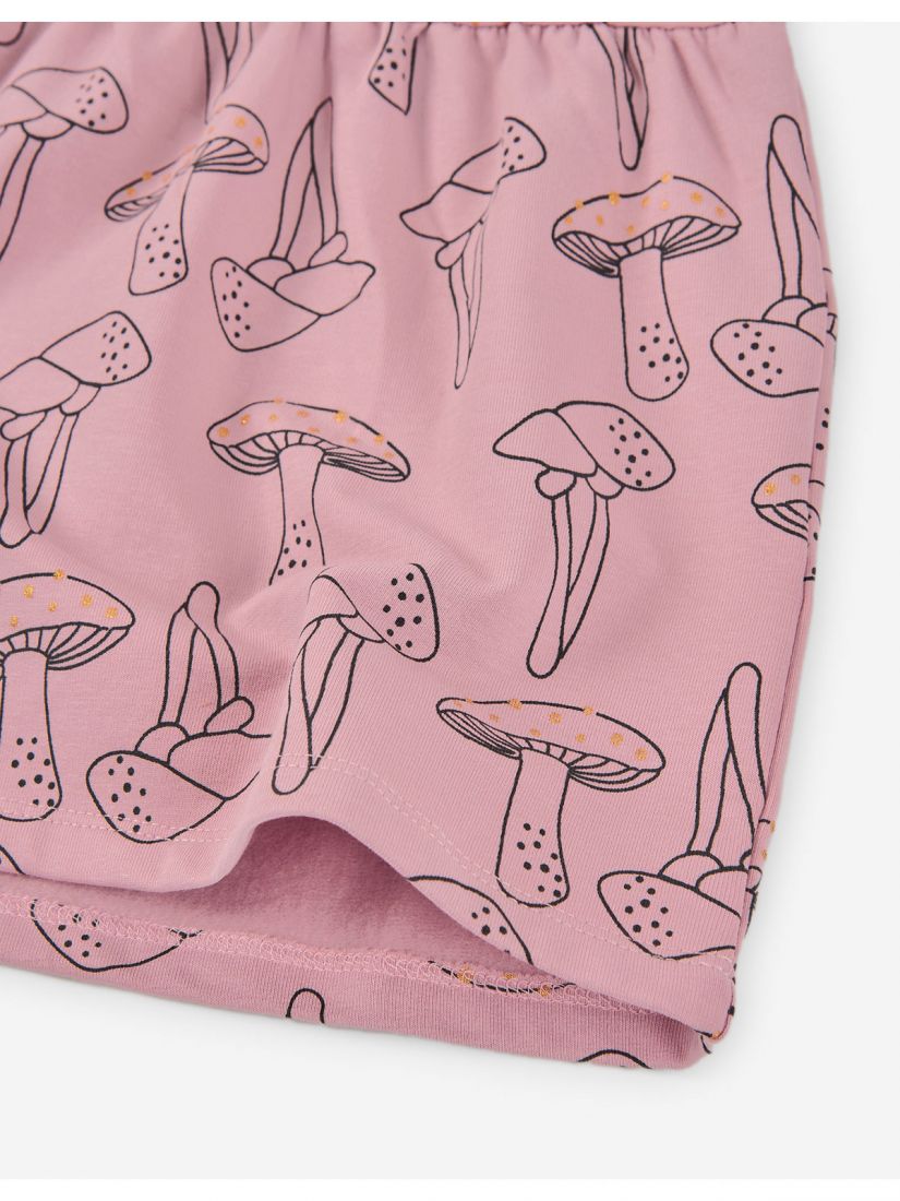 Φόρεμα μονόχρωμο με βολάν και print mushrooms ροζ