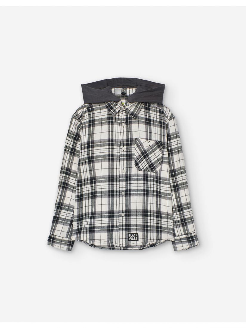 Πουκάμισο καρώ με αποσπώμενη κουκούλα και τσέπη Black Vibes μαύρο