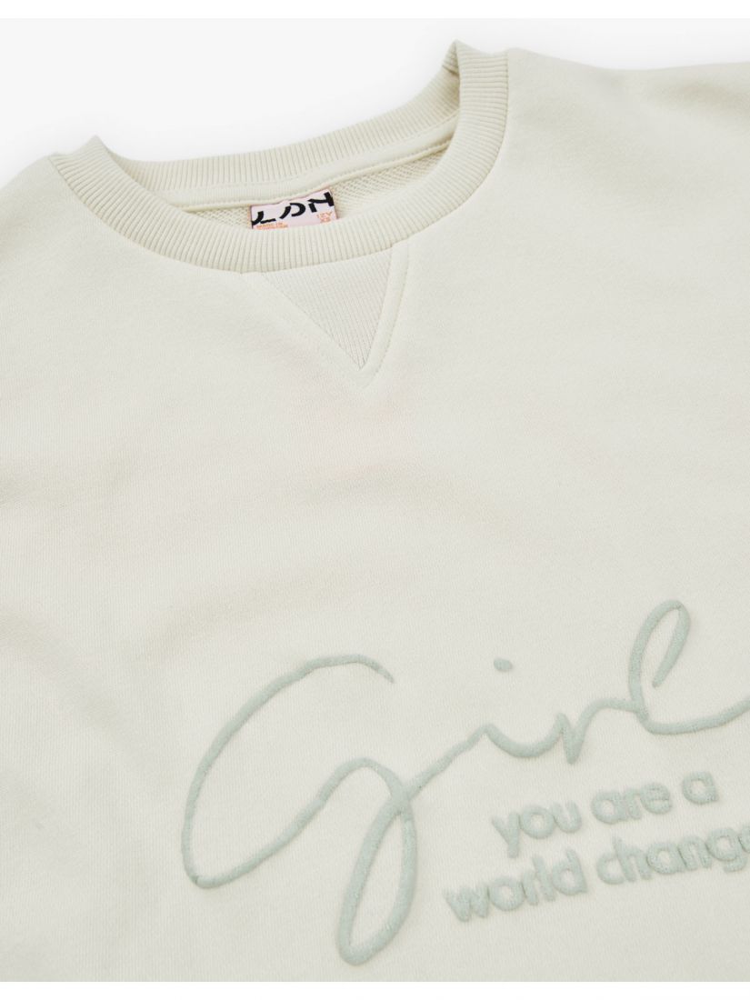 Φούτερ μπλούζα με print 'girl you are world changer' εκρού