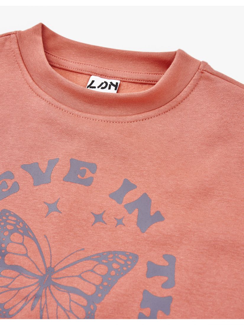 Φούτερ μπλούζα λεπτή με print 'believe in the magic' peach