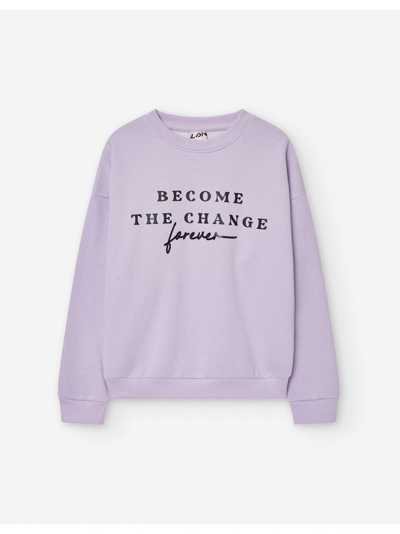 Φούτερ μπλούζα ζεστή με print 'become the change' λιλά