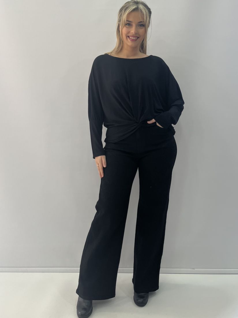 Μπλούζα με δέσιμο μπροστά και μπάσκα στο μανίκι μαύρο