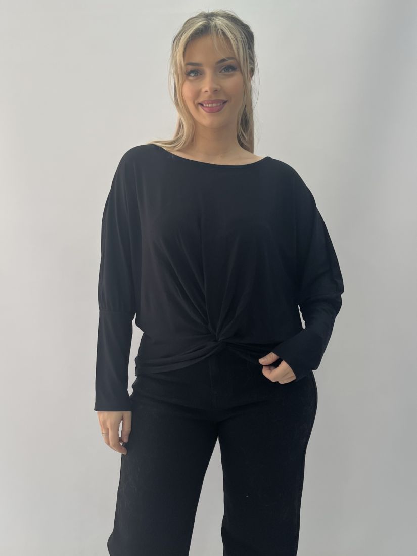 Μπλούζα με δέσιμο μπροστά και μπάσκα στο μανίκι μαύρο