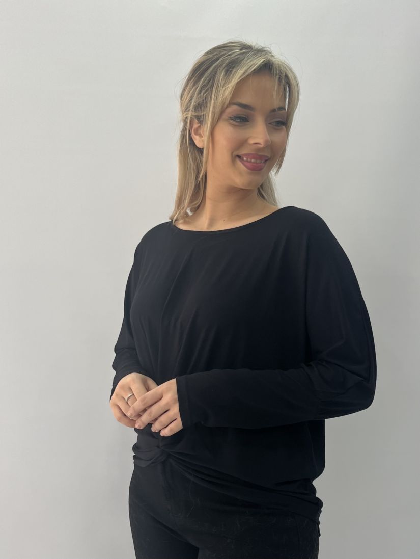 Μπλούζα με δέσιμο μπροστά και μπάσκα στο μανίκι μαύρο