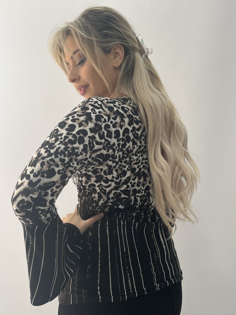 Μπλούζα κρουαζέ ελαστκή Animal print μαύρο