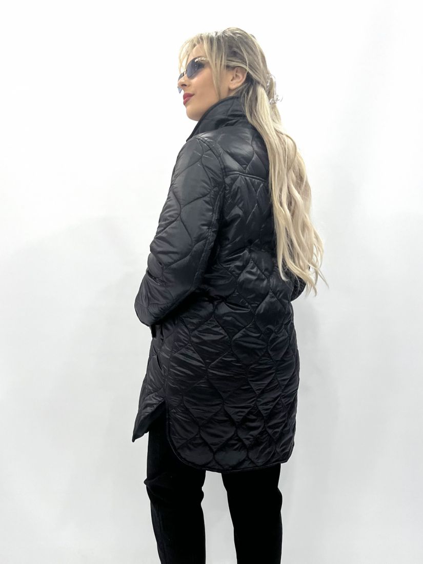 Μπουφάν καπιτονέ μακρύ ελαφρύ μαύρο