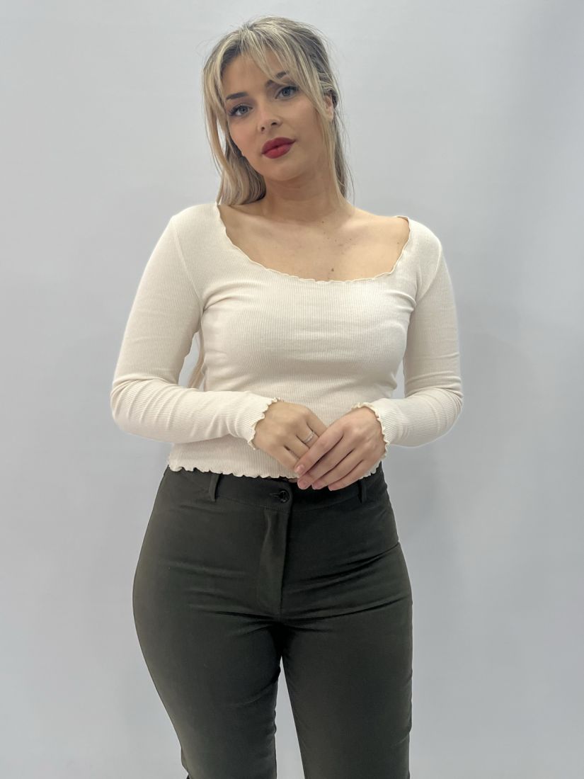 Μπλούζα ριπ cropped εκρού