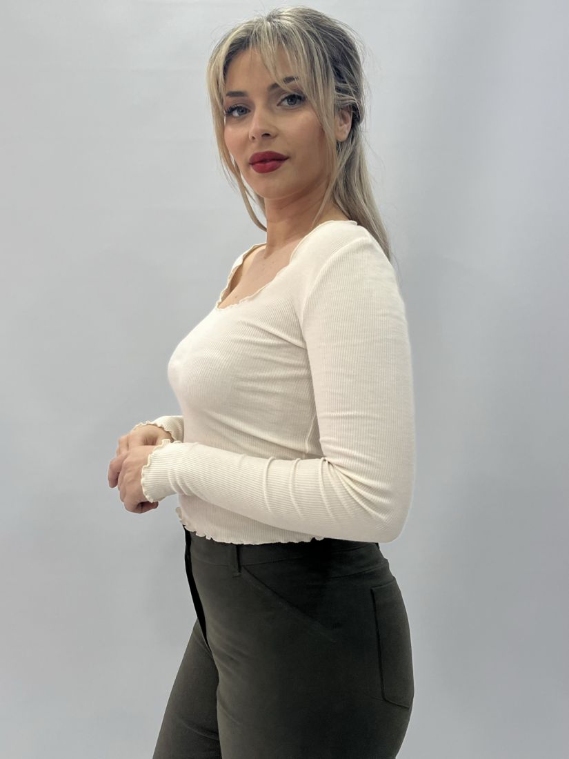Μπλούζα ριπ cropped εκρού