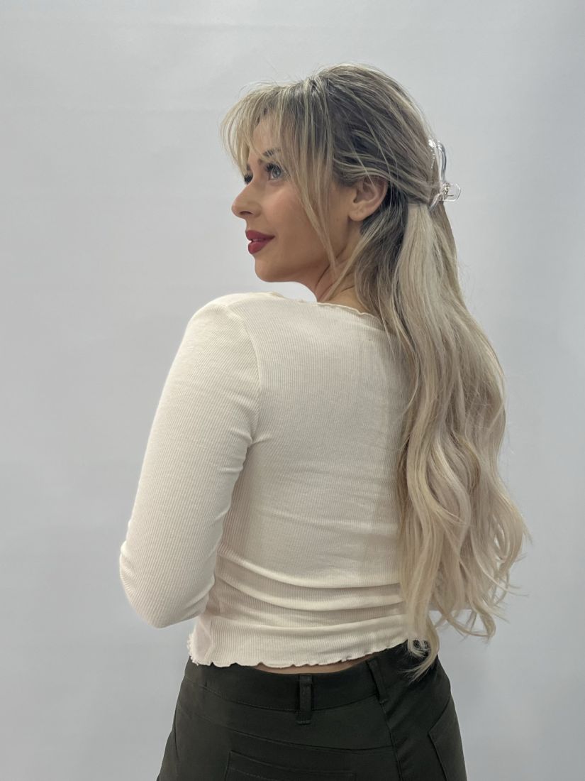 Μπλούζα ριπ cropped εκρού