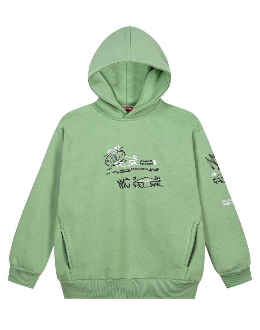 Μπλούζα φούτερ με fleece επένδυση και κουκούλα πράσινο