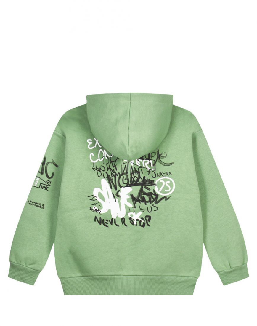 Μπλούζα φούτερ με fleece επένδυση και κουκούλα πράσινο