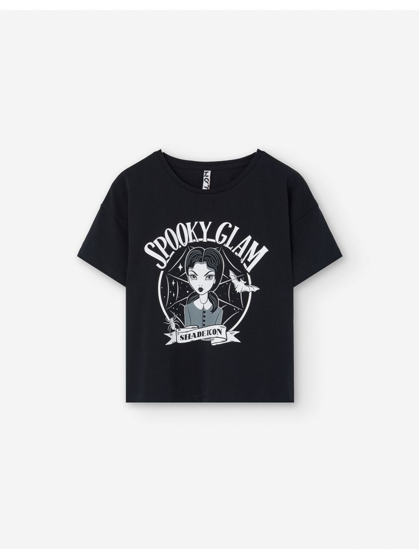 Μπλούζα βαμβακερή κοντομάνικη με print Spooky Glam LSN TRY μαύρο