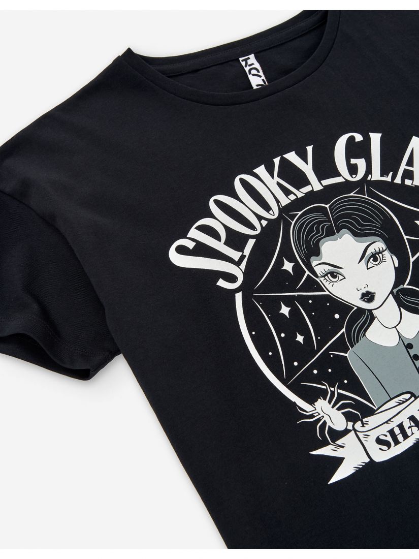 Μπλούζα βαμβακερή κοντομάνικη με print Spooky Glam LSN TRY μαύρο