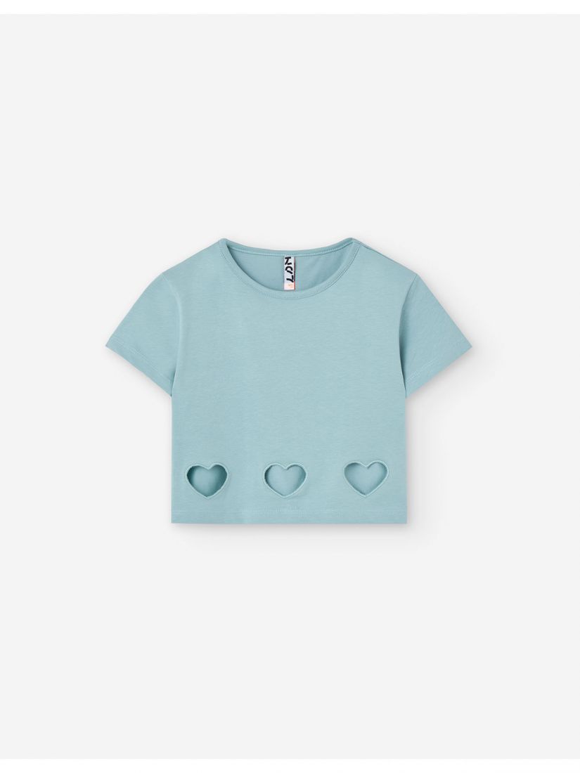 Crop top μονόχρωμο με σχέδιο καρδιές LSN TRY μέντα